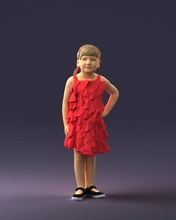 girl in red dress 0129 3d print ready model child 3dexport scan polygon 3dprint human male realistic posed character people miniature style fashion photochildren children 3d print model - Mito3D