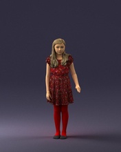 niña rojo vestido 0277 3d impresión Listo escanear modelo polígono 3dprint humano masculino realista planteado personaje personas miniatura niño estilo Moda fotógrafos niños 3d print model - Mito3D