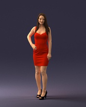 niña rojo vestido 1008 3d impresión Listo escanear modelo polígono 3dprint humano masculino realista planteado personaje personas miniaturas hombre mujer niño estilo éxito atuendo Moda 3d print model - Mito3D