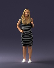 girl striped dress 0066 3d print ready scan model polygon 3dprint human male realistic posed character people miniatures man woman child style success outfit fashion 3d print model - Mito3D