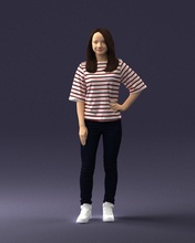 girl striped sweater 0279 3d print ready scan model polygon 3dprint human male realistic posed character people miniatures man woman child style success outfit fashion 3d print model - Mito3D