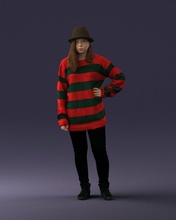 girl striped sweater 0317 3d print ready scan model polygon 3dprint human male realistic posed character people miniatures man woman child style success outfit fashion 3d print model - Mito3D