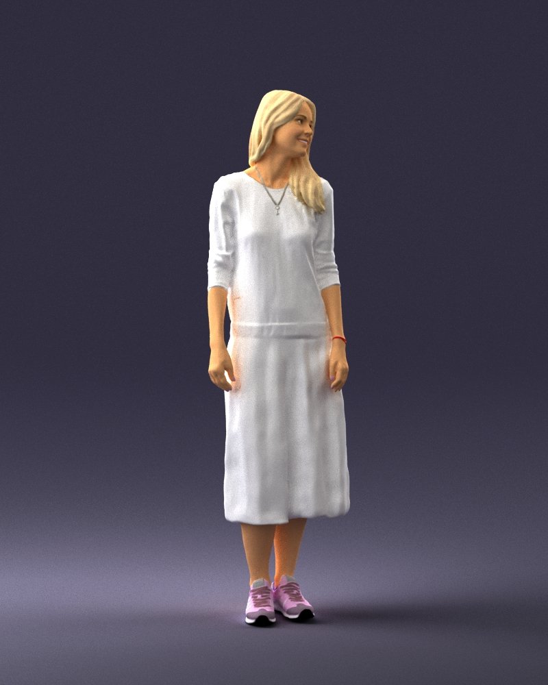 Mädchen Weiß Kleid 0434 3d drucken bereit Scan Modell Polygon 3dprint männlich realistisch gestellt Charakter Miniaturen Frau Kind Stil Erfolg Outfit Mode 3D print model - Mito3D