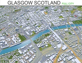 Glasgow Kent İskoçya bina harita alan kentsel model sokak topografya yol blok gökdelen ev Komşuluk ufuk çizgisi şehir merkezi tramvay dış 3d print model - Mito3D