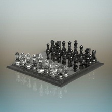 glass chess set 3d model in board games 3dexport knight horse bishop pawn rook king queen piece pieces realistic demo refraction toy game 3d print model - Mito3D