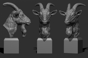 goat head bust art sculpture statue figure animal nature horns printable 3d print model - Mito3D