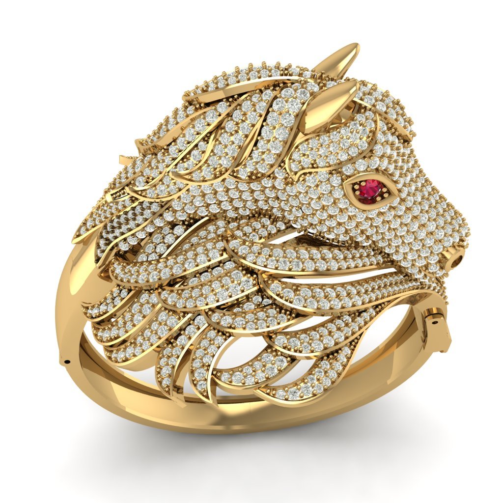 gold bangle horse south southasian brilliant 3dm jewelry bracelet diamond 3D print model - Mito3D