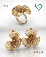 altın küpe yüzük düğün takı 3d yazdırılabilir yazdır model in 3dexport kulak taş değerli elmas kadın çiçekli evlilik yüzüğü engagement ring fashion and beauty 3d print model - Mito3D