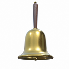 gold hand bell - pbr handbell jingles ringing wooden handle brass school chime festive holiday year christmas xmas celebrate zurel household 3d print model - Mito3D