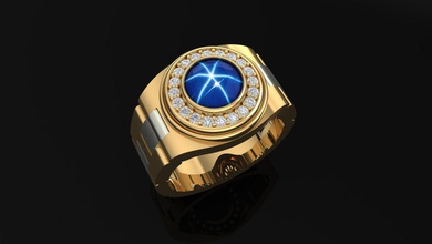 gold men ring diamond sapphire wedding genius gem 3d print model - Mito3D