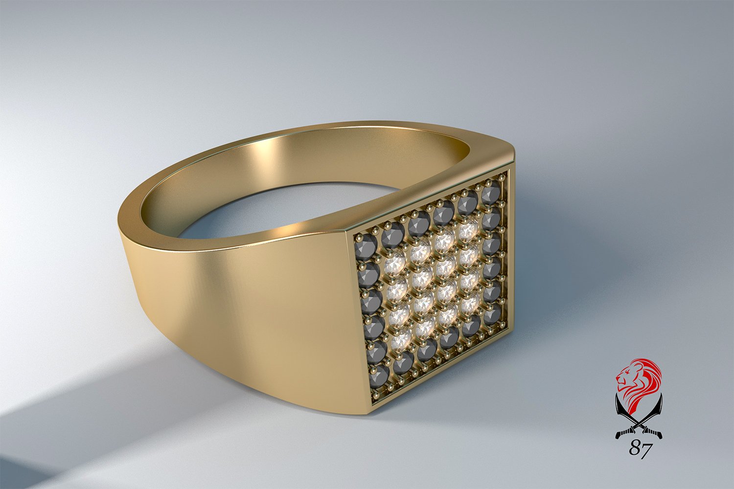 gold Herren ring Diamanten gem Männer hintergrund weiß schwarz 3d Juwel Schmuck diamond cnc 3dprinting 3D print model - Mito3D