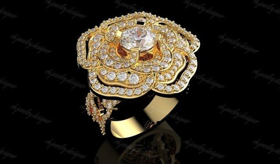 gold n1134 rings ring jewellery jewelry diamond wedding rose flower luxury 3d print model - Mito3D