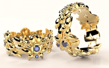 bague en or pierres de l'anneau les 3d modèle précieuses diamants bijoux joyau la cnc stl l'impression d'impression matières organiques le feuillage 3d print model - Mito3D