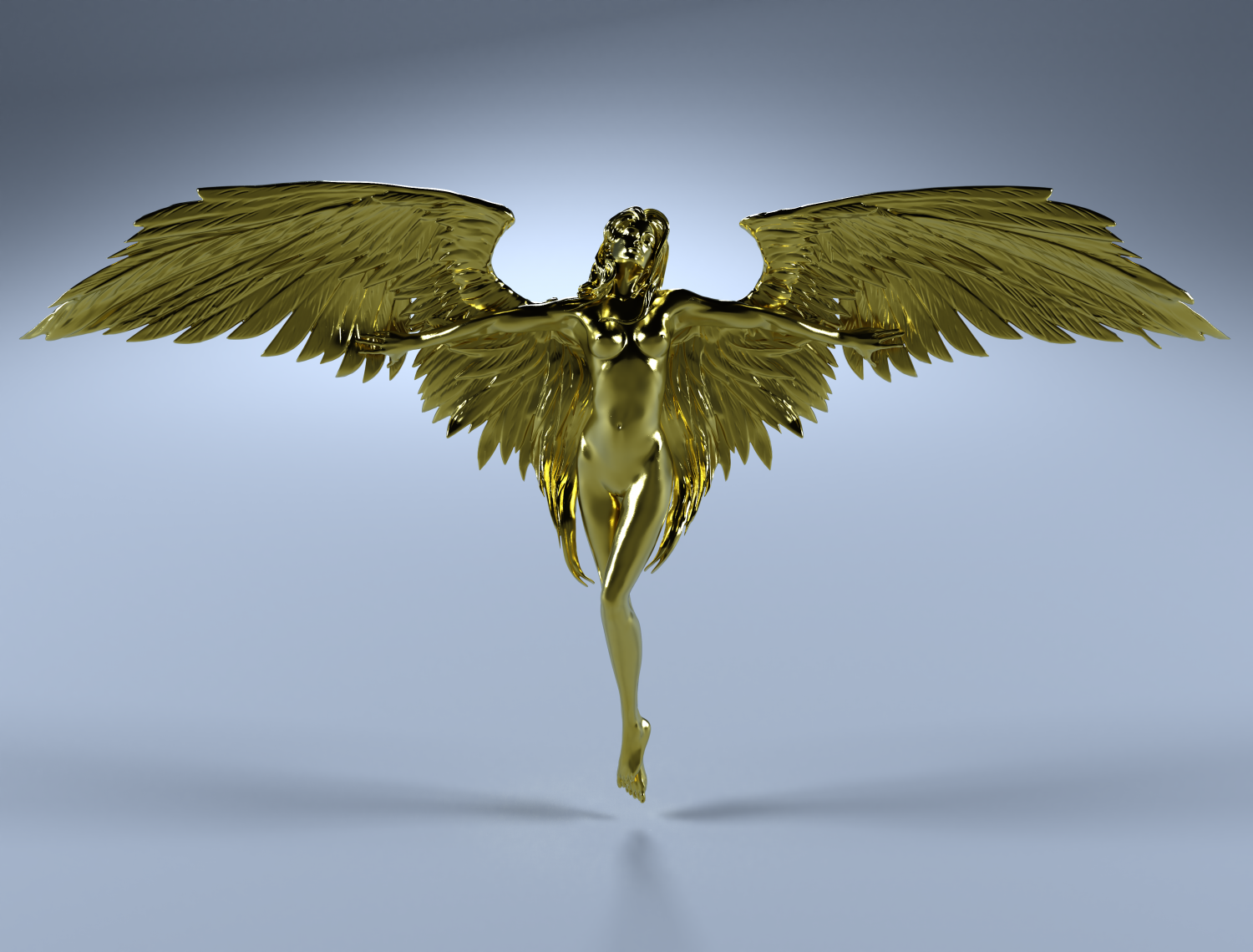 golden angel 3d print model in sculpture 3dexport pendant gold jewelry 3D print model - Mito3D
