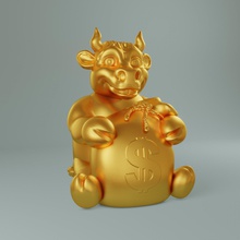 golden bull gold money mascot capilka bank dollor luck cheerful modern design 3d print model - Mito3D