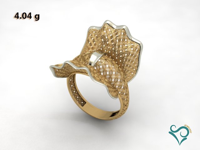 golden flower ring, 3d-ring 3d-Druck Modell ring gold-ring Mode-ring Schmuck bedruckbar ist Hochzeit-ring Engagement-ring Edelstein dimaond rhino cad Blumen-ring 3D print model - Mito3D