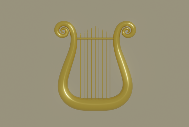 golden lyre gilded gallery gold exhibition decorate canva presentation picture frame fair pictorial portrait play heaven music instrument fantasy angel 3D print model - Mito3D
