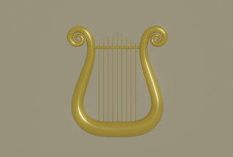 golden lyre gilded gallery gold exhibition decorate canva presentation picture frame fair pictorial portrait play heaven music instrument fantasy angel 3d print model - Mito3D