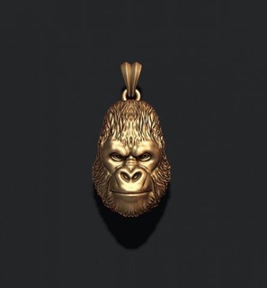 gorille tête bas relief pendentif pendentifs animal personnage chimpanzé or bijou bijoux nature Collier imprimable argent singe colère rugissement léger creusé haute mankey cru 3d print model - Mito3D