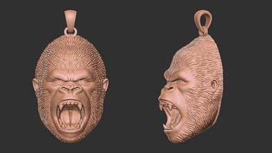 gorilla pendente 3d stampa modello in ciondoli 3dexport king kong animale mammifero bestia re scimmia africa natura testa gioielleria indossabile catena 3d print model - Mito3D
