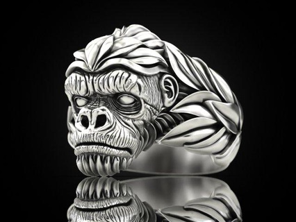 gorila anel argolas rei bestas animais joalheria impressão 3dprinted jóias imprimível Projeto jóia dourado ouro prototipagem prata motociclista escurecimento 3d print model - Mito3D