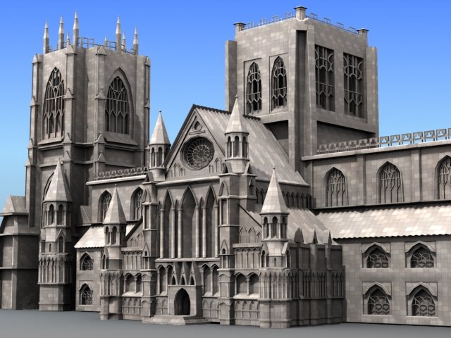 gothic cathedral church chapel building medieval european ornate detailed photoreal textured 3D print model - Mito3D