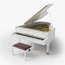 grandioso piano blanco madera banco moderno música teclado taburete clásico instrumento musical orquesta interior vivo habitación living room 3d print model - Mito3D