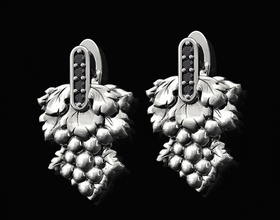 grape earrings 3d print model in 3dexport printable stl earring gold silver platinum jewel brilliant gem sterling fashion women stylish modern fruit beauty jewellry 3d print model - Mito3D