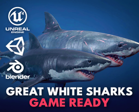 harika beyaz köpekbalıkları oyun hazır Köpekbalığı balık deniz okyanus Beyaz köpekbalığı hayvanlar yırtıcı yaban hayatı canavarlar Gameasset 3d 3dgameasset hazırlığı animasyonlu yaratıklar karakterler blender birlik 3d print model - Mito3D