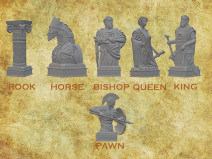 grego xadrez conjunto stl borda jogos bispo rei penhor rainha torre cavalo jogo tabuleiro 3d print model - Mito3D