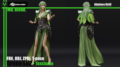 yeşil elf 2 dijital 3d real time oyun Sanat kostüm moda karakter 3dclo 3dmodel erkekler Kadın çamaşırlar Aksesuarlar sahne 3d print model - Mito3D