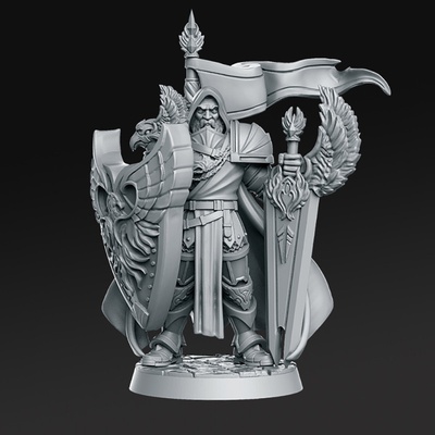 grimvald miniatures ready to print 3d model in sculpture 3dexport armor eagle man old shield sword wings beard banner heavy lord paladin dnd rnestudio tabletop-fantasy resin-miniature gaming rpg dungeons-and-dragons 3d print model - Mito3D