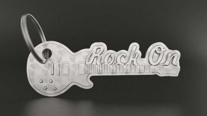 guitar keychain 3d print model in keychains 3dexport isolated silver key chain printable gadgets printready music instrument band rock-on rock-on-keychain rock-music 3d print model - Mito3D