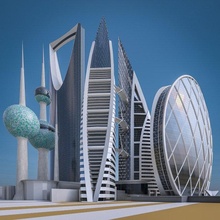 körfez gökdelenler ayarlamak 3d model in binalar 3dexport max vray gerçekçi yüzyıl krallık riyad kuveyt bahreyn kule bina gökdelen toplamak ev ofis ticari düşük poli dış 3d print model - Mito3D