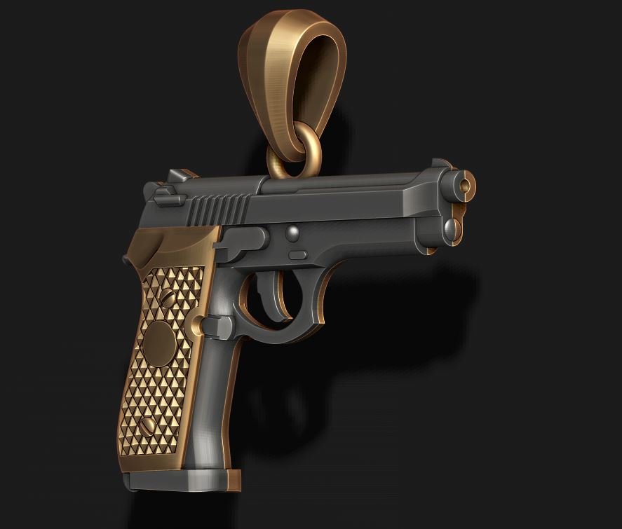 Pistole-Anhänger in 3d Juwel Schmuck Anhänger Halskette - magnum revolver Pistole Kugel gun Waffe Munition der Offensive Silber outlaw trigger wheeler Armee 3D print model - Mito3D