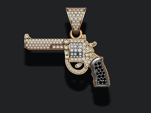 pistola ciondolo pietre preziose gioiello gioielli la collana magnum revolver proiettile l'arma argento wheeler l'esercito molto utile pietra gemma diamante accessorio 3d print model - Mito3D