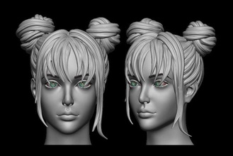 hair 23 cute wig mesh print salon headwear head realistic hairstyle sculpture character woman double bun girl 3d print model - Mito3D