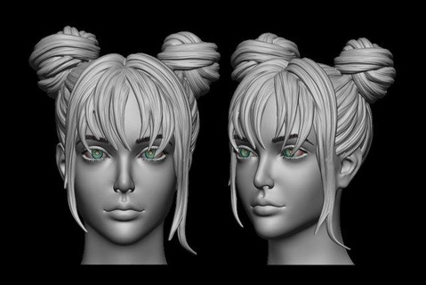 hair 25 woman cute wig mesh print salon headwear head realistic hairstyle sculpture character double bun girl 3d print model - Mito3D
