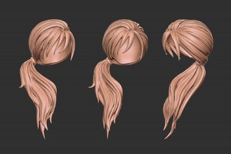 cabelo 25 cabeça mulher Penteado salão corpo malha realista mulheres chapéu personagem rabo cavalo fofa moda arte menina Cheveux 3d print model - Mito3D