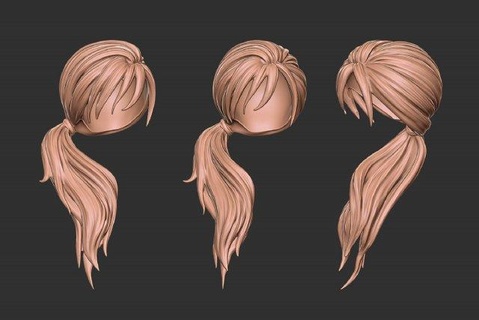cheveux 29 femme tête coiffure salon corps engrener réaliste femmes chapellerie personnage queue cheval mignonne mode art fille 3d print model - Mito3D
