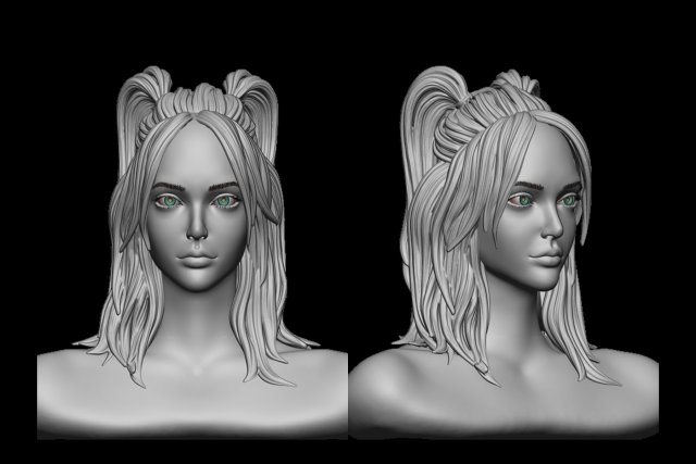 cabello 30 mujer niña cabeza peinado salón cuerpo malla realista sombreros personaje cola caballo doble lindo Moda 3D print model - Mito3D