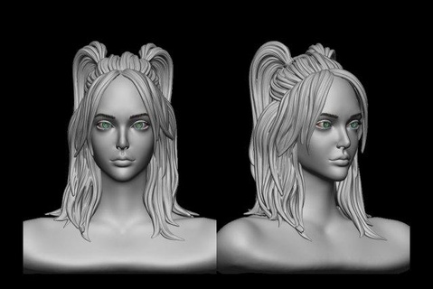 hair 30 woman girl head hairstyle salon body mesh realistic women headwear character ponytail double cute fashion 3d print model - Mito3D