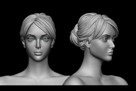 hair 36 woman wig sculpture girl art head hairstyle salon body mesh realistic women bun sculptures headwear character 3d print model - Mito3D