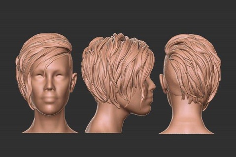 hair 40 woman one side girl mesh realistic hairstyle salon barber head wig beauty character art short stylish modern rough 3d print model - Mito3D