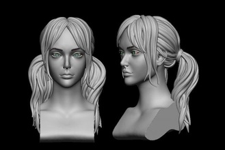 hair 43 woman girl realistic mesh ponytails double cute headwear salon character sculpture wig print 3d print model - Mito3D