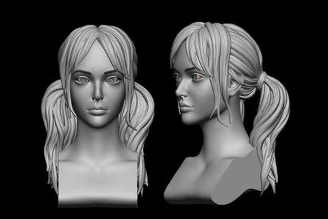 hair 45 woman girl realistic mesh ponytails double cute headwear salon character sculpture wig print two 3d print model - Mito3D
