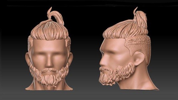 hair 47 3d man wig style hairstyle character human head fashion mesh male headwear ponytail person realistic two side pony tail art 3d print model - Mito3D