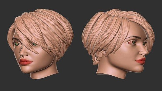 cheveux 55 femme fille mode court engrener salon coiffeur tête perruque réaliste raccourci coiffure beauté mignonne visage art sculpture personnage 3d print model - Mito3D