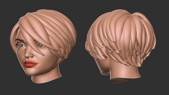 cabello 56 mujer niña Moda corto malla salón Barbero cabeza peluca realista atajo peinado belleza lindo cara persona Arte escultura 3d print model - Mito3D