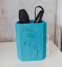 hair stylist - beauty salon accessories holder desk organizer pencil cup gift hairstyling hairdresser penholder pencilholder hairbrush scissors storage combs hairsalon 3d print model - Mito3D